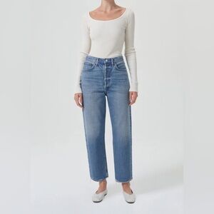 AGOLDE 90's Crop Straight Jeans in Bound Ankle Pants Frayed Hem High Rise 29